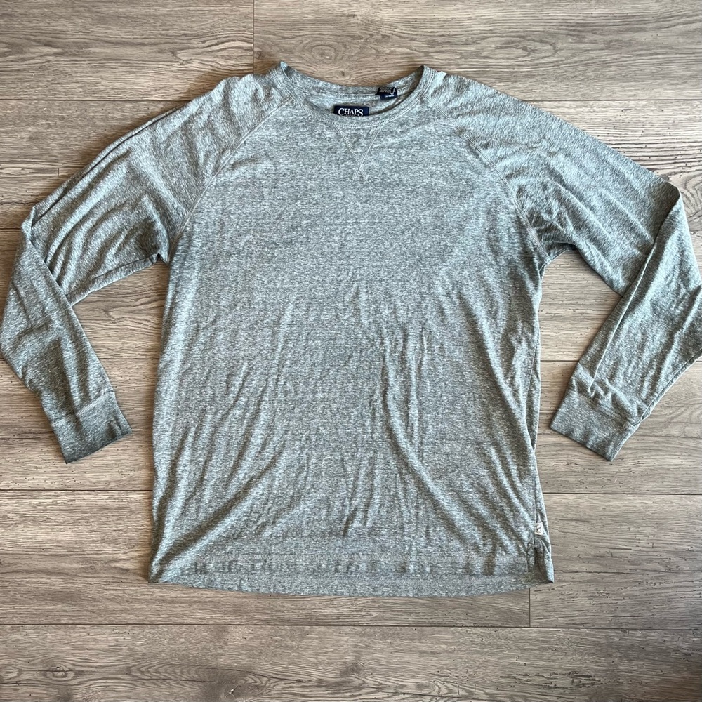 Chaps Sport Men’s Long Sleeve Cotton T-Shirt Crewneck Gray XL Casual